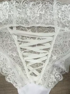 Lingerie Fendue Culotte sexy noire à lacets pour femmes sous-vêtements taille haute