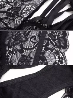 Lingerie Fendue Culotte sexy noire à lacets pour femmes sous-vêtements taille haute