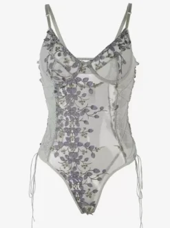 Lingerie grande taille à lacets transparents gris clair pour femmes