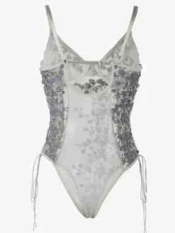 Lingerie grande taille à lacets transparents gris clair pour femmes