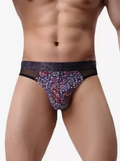 Lingerie pour homme sous-vêtements sexy culotte bleue imprimée string imprimé