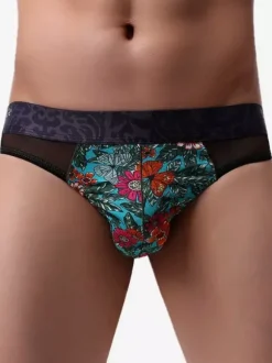Lingerie pour homme sous-vêtements sexy culotte bleue imprimée string imprimé