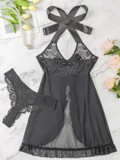 Lingerie Robe à Bretelle Nuisettes sexy en dentelle transparente blanche sexy