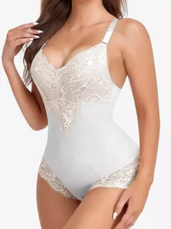Lingerie Shapewear Noir 1 Pièce Sans Manches Dos Nu Col V Dentelle