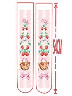 Lolita Bas doux fraise rose Velvet Imprimé 2026 Lolita Chaussettes à genou Déguisements Halloween