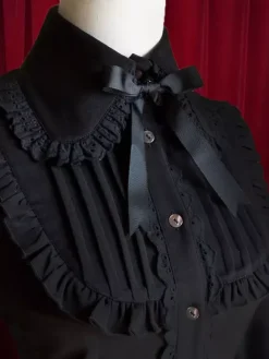 Lolita blanc Blouse Bow coton froncé chemisier pour femmes Déguisements Halloween