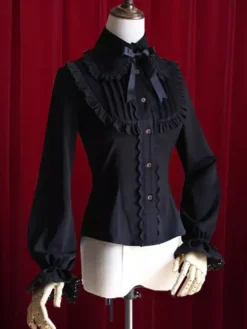 Lolita blanc Blouse Bow coton froncé chemisier pour femmes Déguisements Halloween
