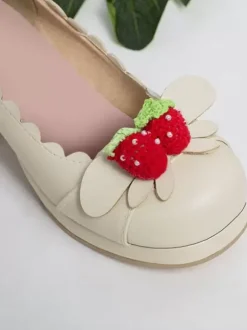 Lolita Chaussures Douces Rose Déco Fraise Talon Haut Carré Simple Mignon