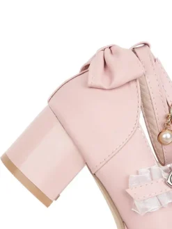 Lolita Chaussures Douces Rose Déco Dentelle et Fraise Talon Haut