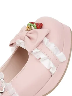 Lolita Chaussures Douces Rose Déco Dentelle et Fraise Talon Haut