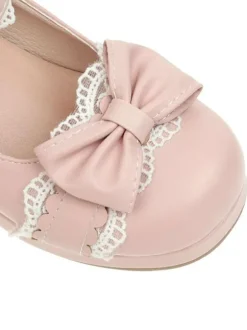 Lolita Chaussures Mignonne Noires Bout Rond En Dentelle Blanche N艙ud Lacet