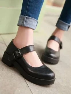 Lolita Chaussures Synthétique ronde talon Puppy cuir Toe Chaussures Lolita Déguisements Halloween