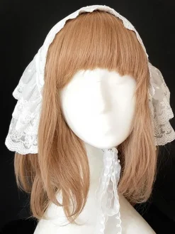 lolita coiffure Douceur unicolore Tea party avec dentelle à volants blanche Coiffure Déguisements Halloween