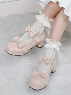 Lolita Footwear Bout rond noir en cuir PU à lacets Sweet Lolita Pumps