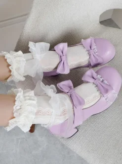 Lolita Footwear Bout rond noir en cuir PU à lacets Sweet Lolita Pumps