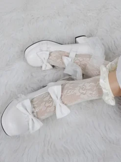 Lolita Footwear Bout rond noir en cuir PU à lacets Sweet Lolita Pumps