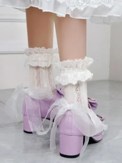 Lolita Footwear Bout rond noir en cuir PU à lacets Sweet Lolita Pumps
