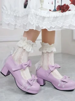 Lolita Footwear Bout rond noir en cuir PU à lacets Sweet Lolita Pumps