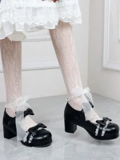 Lolita Footwear Bout rond noir en cuir PU à lacets Sweet Lolita Pumps