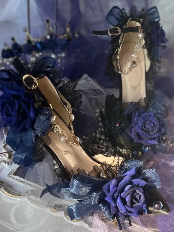 Lolita Robe De Mariée Lolita Sandales Arcs Fleurs Perles Bout Pointu Lolita Chaussures D'été