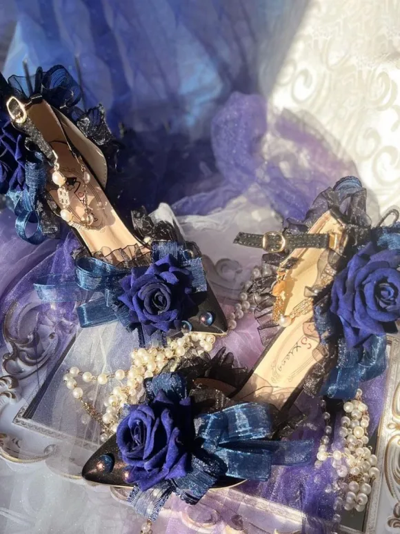Lolita Robe De Mariée Lolita Sandales Arcs Fleurs Perles Bout Pointu Lolita Chaussures D'été