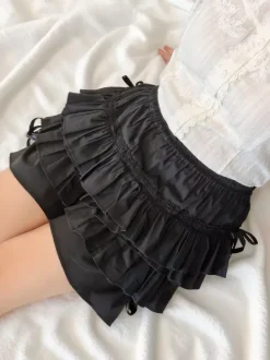 Lolita Shorts Arcs noir volants en coton pour femmes Déguisements Halloween