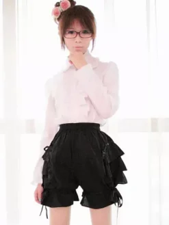 Lolita Shorts Arcs noir volants en coton pour femmes Déguisements Halloween