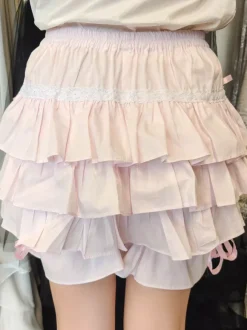Lolita Shorts Arcs noir volants en coton pour femmes Déguisements Halloween