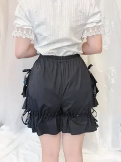 Lolita Shorts Arcs noir volants en coton pour femmes Déguisements Halloween