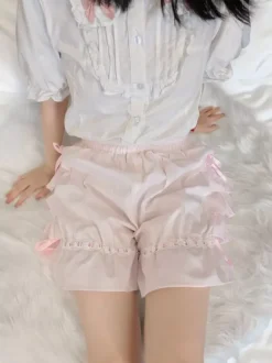 Lolita Shorts Arcs noir volants en coton pour femmes Déguisements Halloween