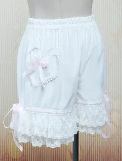 Lolita shorts blanc coton dentelle 2026 poche N艙uds papillons Déguisements