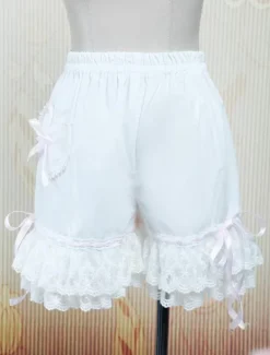 Lolita shorts blanc coton dentelle 2026 poche N艙uds papillons Déguisements