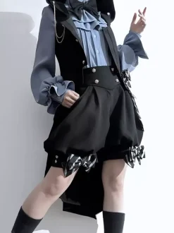 Lolita Specials Lolita Top Gilet Costumes Gothique Noir Sans Manches N艙uds Boutons