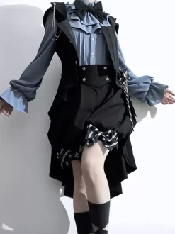 Lolita Specials Lolita Top Gilet Costumes Gothique Noir Sans Manches N艙uds Boutons