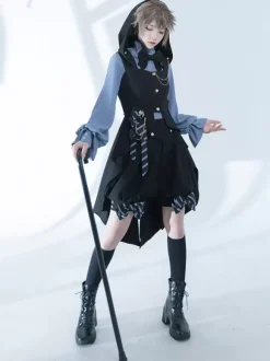 Lolita Specials Lolita Top Gilet Costumes Gothique Noir Sans Manches N艙uds Boutons