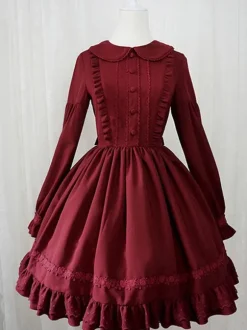 Lolita Sweet OP Robe Volants Manches longues Lolita Une Robes Piece Déguisements Halloween