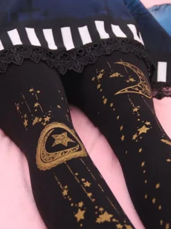 Lolita Bas doux noir Moon et Starlet Velvet Tight High 2026 Lolita Chaussettes Déguisements Halloween