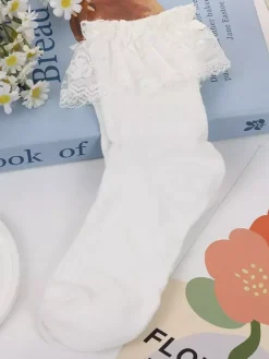 Lolita Chaussettes doux blanc coton 2026 dentelle Déguisements Halloween