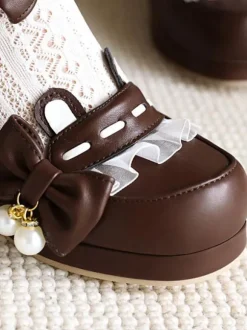 Lolita Chaussures Douces Noed à Côté Perle Faux Oreilles de Lapin Déco Mousseline
