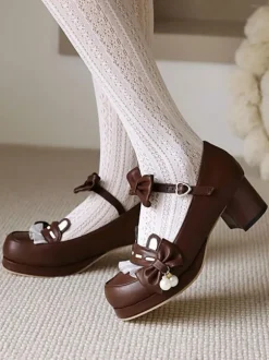 Lolita Chaussures Douces Noed à Côté Perle Faux Oreilles de Lapin Déco Mousseline