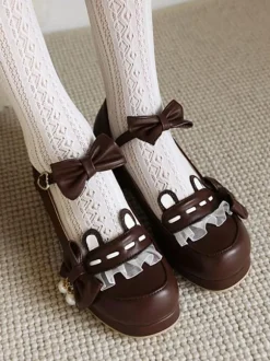 Lolita Chaussures Douces Noed à Côté Perle Faux Oreilles de Lapin Déco Mousseline