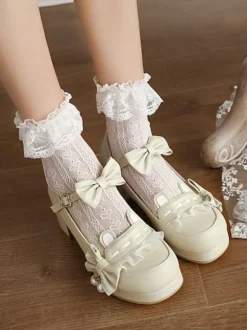 Lolita Chaussures Douces Noed à Côté Perle Faux Oreilles de Lapin Déco Mousseline