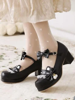 Lolita Chaussures Douces Noed à Côté Perle Faux Oreilles de Lapin Déco Mousseline