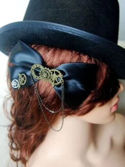 lolita coiffure steampunk bicolore Tea party avec noeud ornement métallique noire Coiffure Déguisements Halloween
