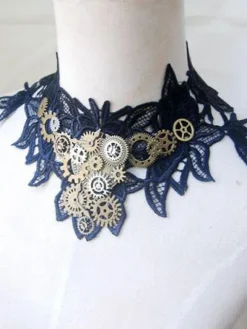 lolita collier steampunk Collier bicolore Tea party Accessoire ornement métallique Déguisements Halloween