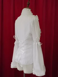 Lolita de mousseline de soie Blouse Hime longues manches Stand collier volants Lace Up Déguisements Halloween