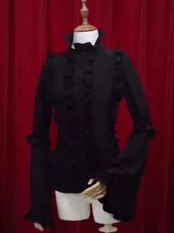 Lolita de mousseline de soie Blouse Hime longues manches Stand collier volants Lace Up Déguisements Halloween