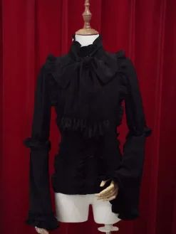 Lolita de mousseline de soie Blouse Hime longues manches Stand collier volants Lace Up Déguisements Halloween