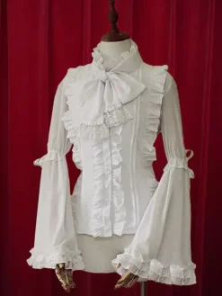 Lolita de mousseline de soie Blouse Hime longues manches Stand collier volants Lace Up Déguisements Halloween