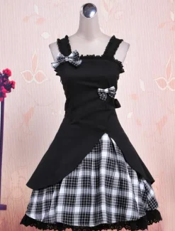 Lolita noir pull robe Vichy blanc noir jupe Aplique Déguisements